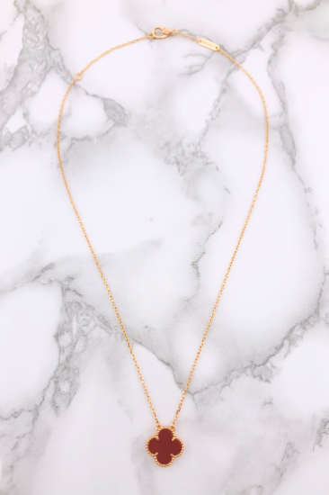 幸せのクローバーネックレス 15mm（カーネリアン）【高品質！送料無料