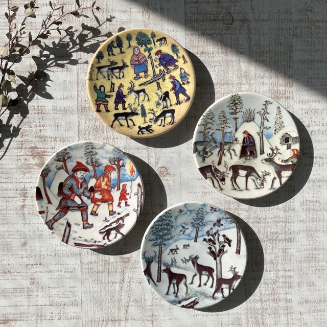 トナカイと渡り鳥＊北欧＊冬の壁飾り／ARABIA／ウォールプレート
