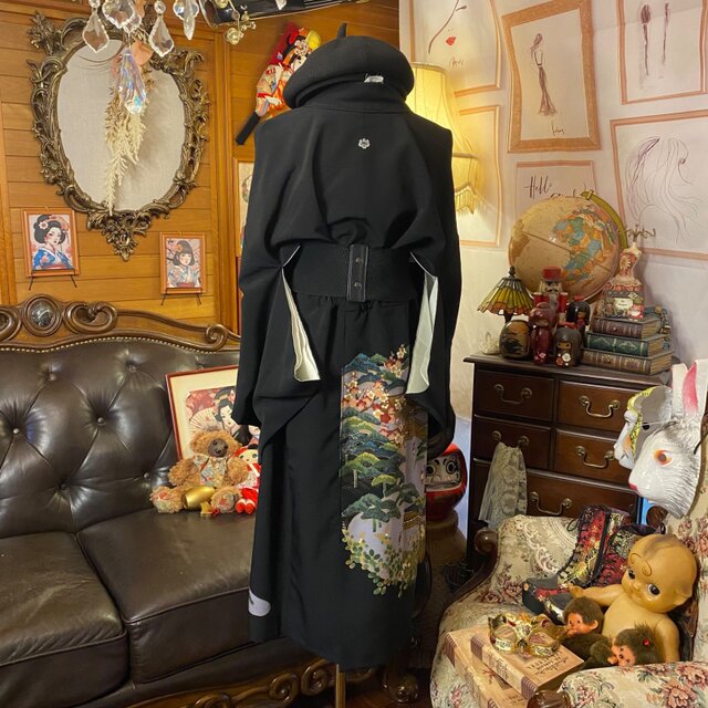 黒留袖 着物 リメイク ワンピース ドレス 和洋折衷 洗える 化繊 悠久の