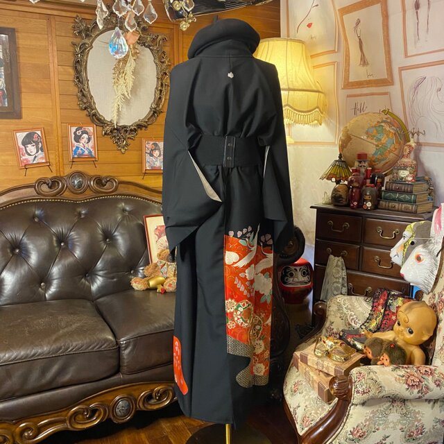 留袖 着物 リメイク ワンピース ドレス ロング 和洋折衷 洗える 化繊