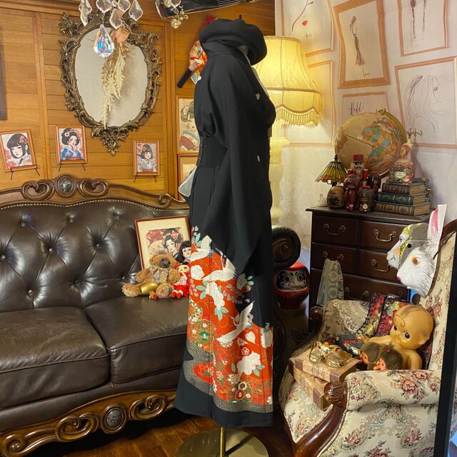 着物リメイクワンピース3474 留袖 着物 リメイク ワンピース ドレス ロング 和洋折衷 洗える 化繊