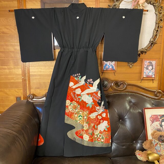 留袖 着物 リメイク ワンピース ドレス ロング 和洋折衷 洗える 化繊