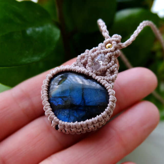 カンテラオパール　クリソコラ　ラブラドライト　マクラメ　ネックレス カンテラオパール クリソコラ ラブラドライト マクラメ ネックレス