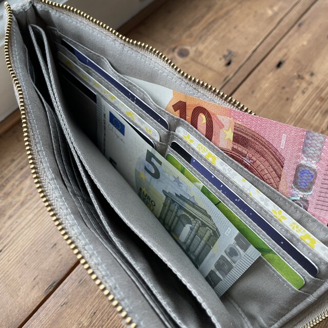 インド刺繍リボンL字ファスナー長財布(グレー系ツイードⅠ) | iichi