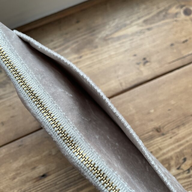 インド刺繍リボンL字ファスナー長財布(ベージュ系クラッシュベロアⅡ