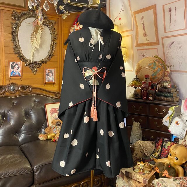 着物リメイク ワンピース ドレス 洗える 化繊 名古屋帯サッシュベルト