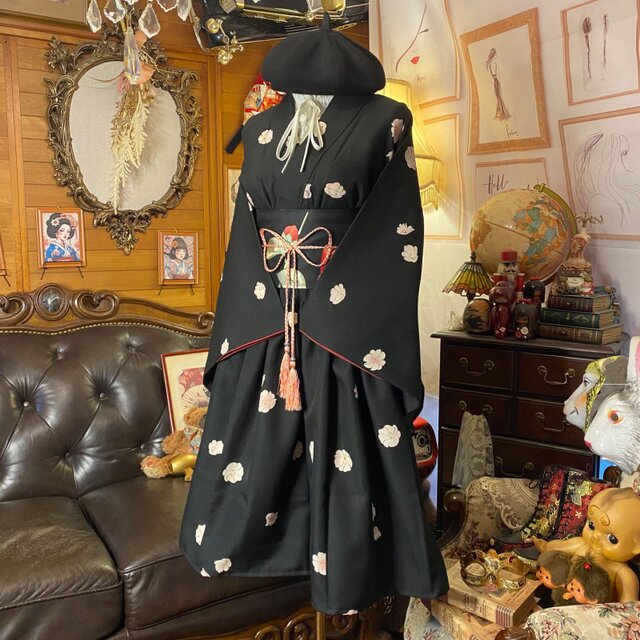 着物リメイク ワンピース ドレス 洗える 化繊 名古屋帯サッシュベルト