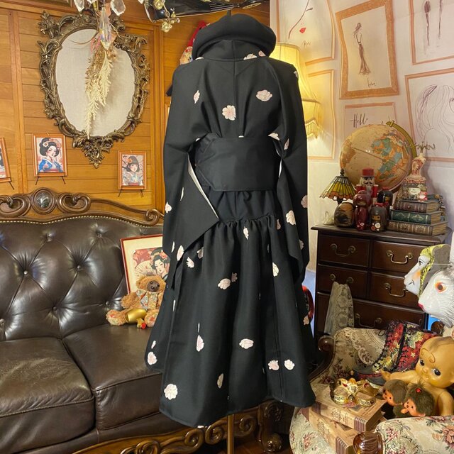 着物リメイク ワンピース ドレス 洗える 化繊 名古屋帯サッシュベルト