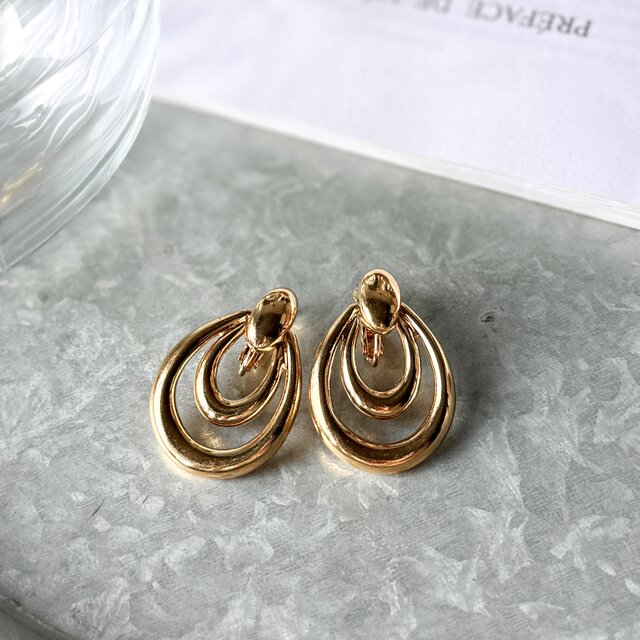 YA228-【 AVON 】エイボン・ヴィンテージイヤリング Double Drop Hoop