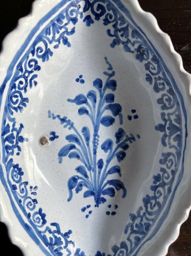 18世紀 南仏 陶器 青絵 ラヴィエ フランス アンティーク 0502453