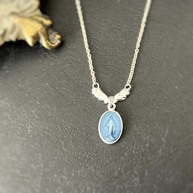 フランス奇跡のメダイ] Laurier 月桂樹のネックレス silver*blue