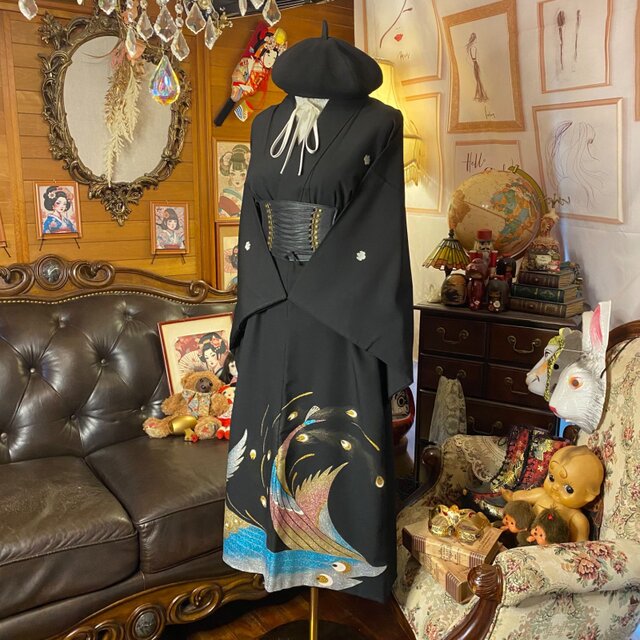 446 着物リメイクロングワンピース　色留袖 446 着物リメイクロングワンピース 色留袖 着物リメイク ロングドレス