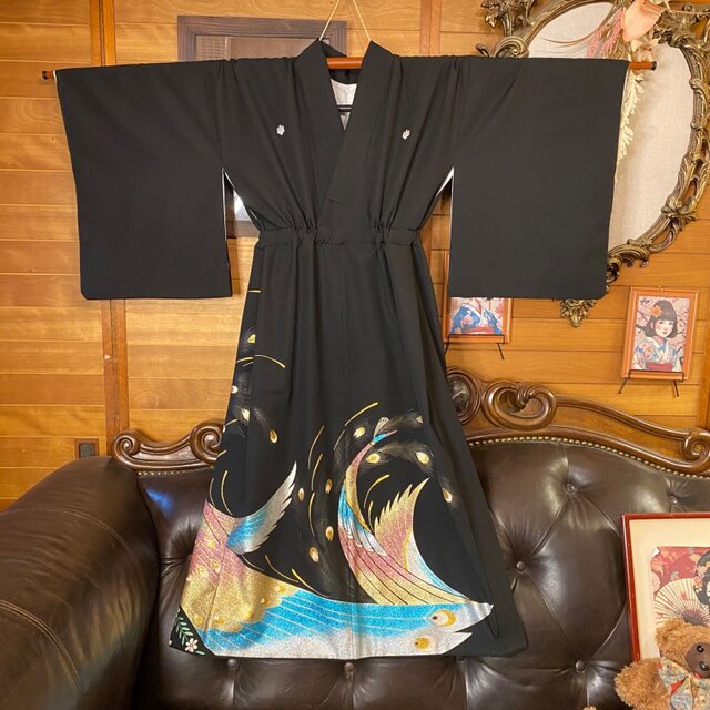 黒留袖 着物 リメイク ワンピース ドレス セミロング 和洋折衷 洗える