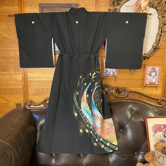 黒留袖 着物 リメイク ワンピース ドレス セミロング 和洋折衷 洗える