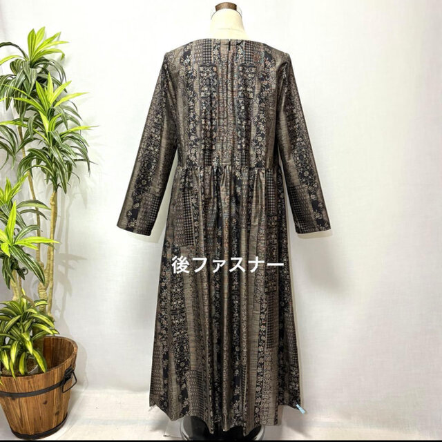 着物リメイク 大島紬花柄ワンピース ジャンパースカート 2WAY ゆったり