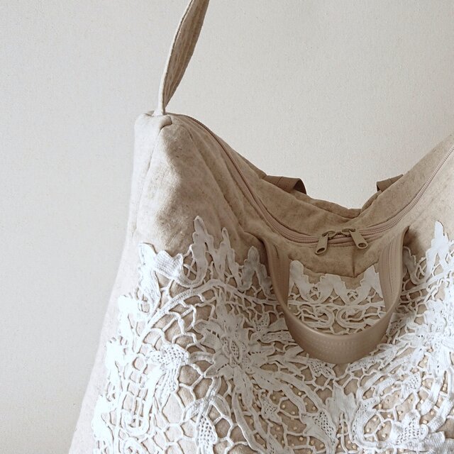 作家　フランスアンティーク　レース　布バッグ　2way 1点もの　ito 作家 フランスアンティーク レース 布バッグ 2way 1点もの ito