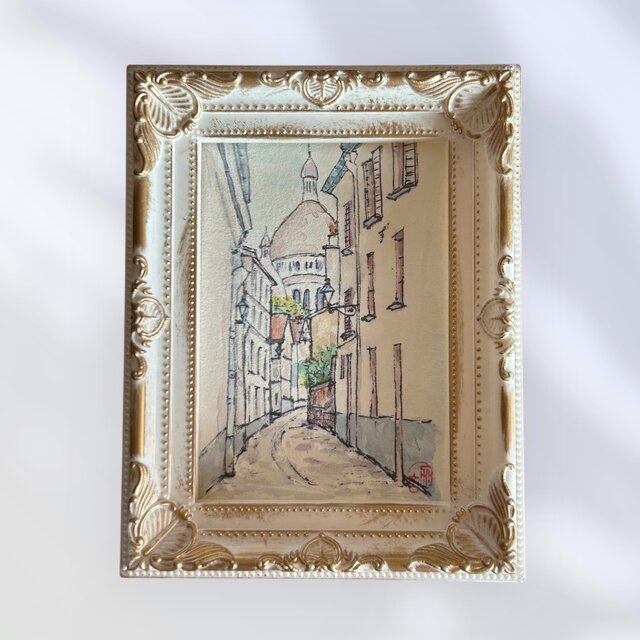 モンマルトル(フランス、パリ、水彩画、着彩画原画、額付き) | iichi
