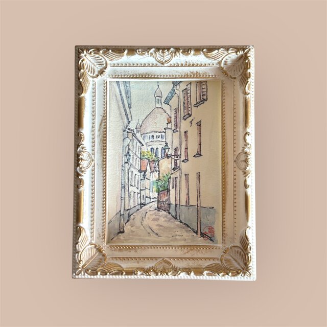 モンマルトル(フランス、パリ、水彩画、着彩画原画、額付き) | iichi
