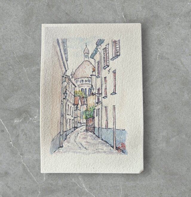 モンマルトル(フランス、パリ、水彩画、着彩画原画、額付き) | iichi