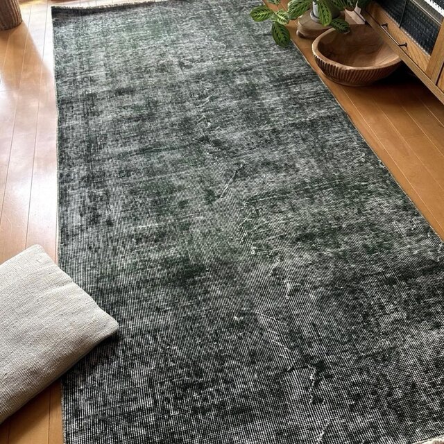 94.5×206ビリジアングリーン ワンカラーラグ トルコヴィンテージラグ