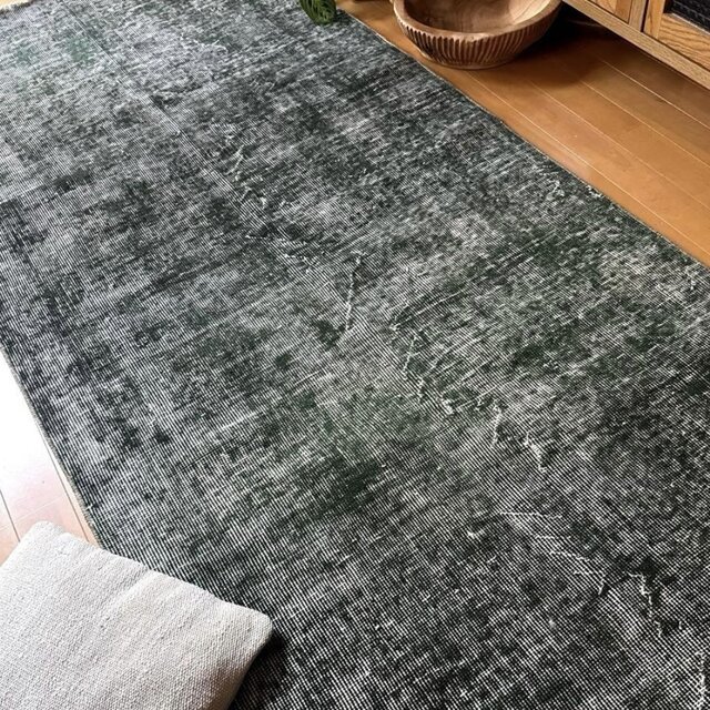 94.5×206ビリジアングリーン ワンカラーラグ トルコヴィンテージラグ