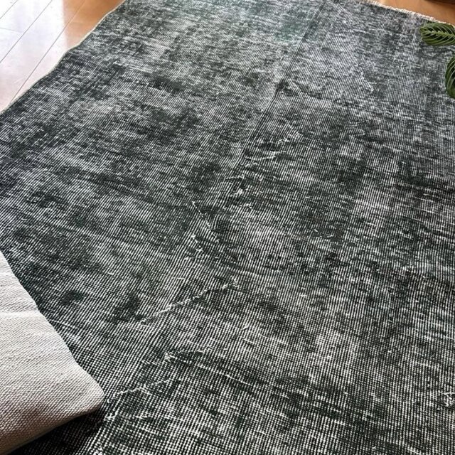 94.5×206ビリジアングリーン ワンカラーラグ トルコヴィンテージラグ