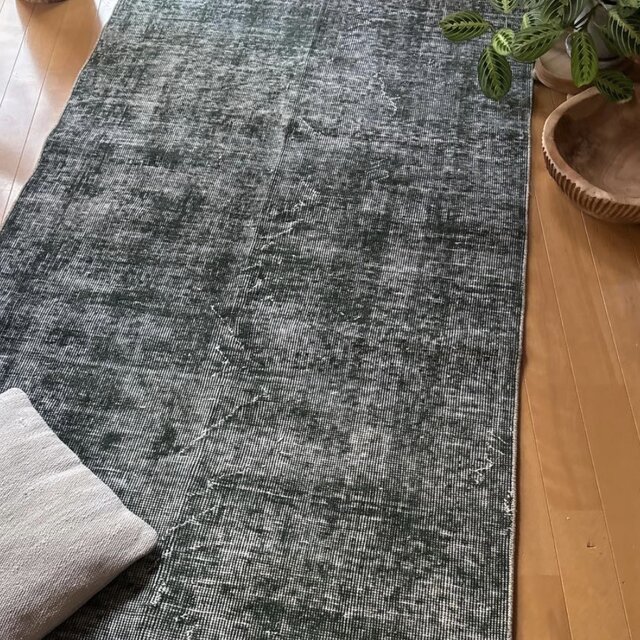 94.5×206ビリジアングリーン ワンカラーラグ トルコヴィンテージラグ