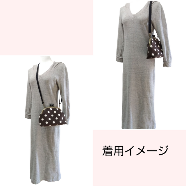 花柄刺繍 がま口ショルダーバッグ ポシェット 20.5cm口金 くすみピンク