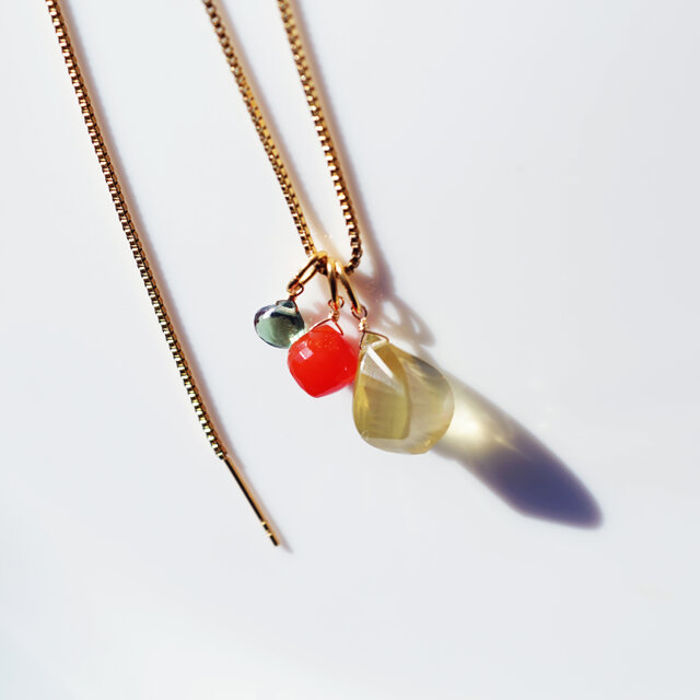 ナスタチウムの花☆極上レモンクォーツと2種ジュエルのネックレス