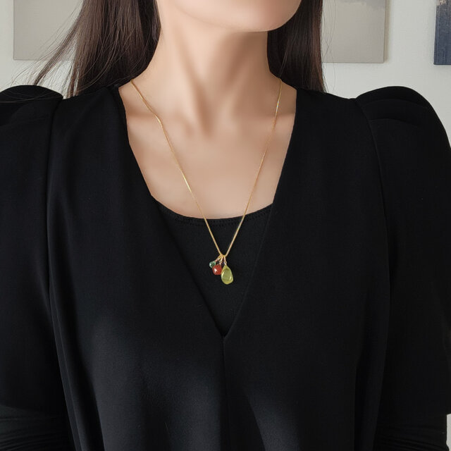 ナスタチウムの花☆極上レモンクォーツと2種ジュエルのネックレス