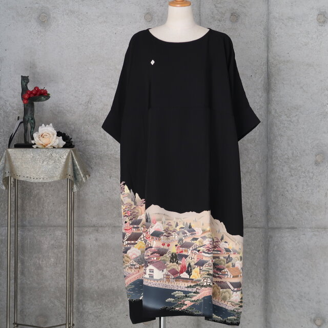 レトロ着物リメイクゆったりワンピース 着物リメイク 絞りのワンピース ゆったり目 L〜 フリーサイズ | iichi