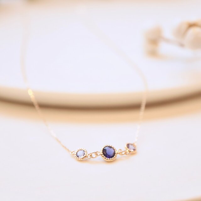 14kgf タンザナイト オパール アイオライトネックレス 14kgf＊アイオライト・タンザナイト ファセットカット ネックレス