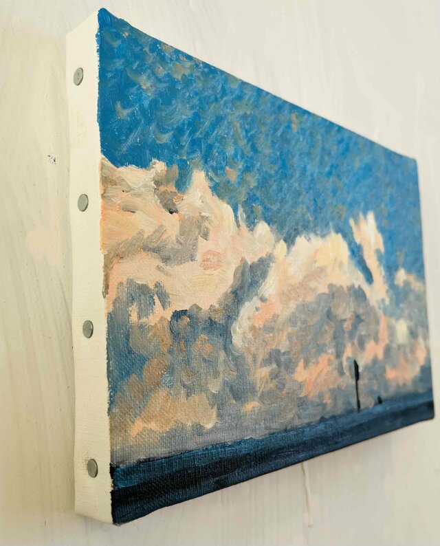 原画 油彩画「近所の風景 高速と空」絵画・サムホールサイズ（16×23
