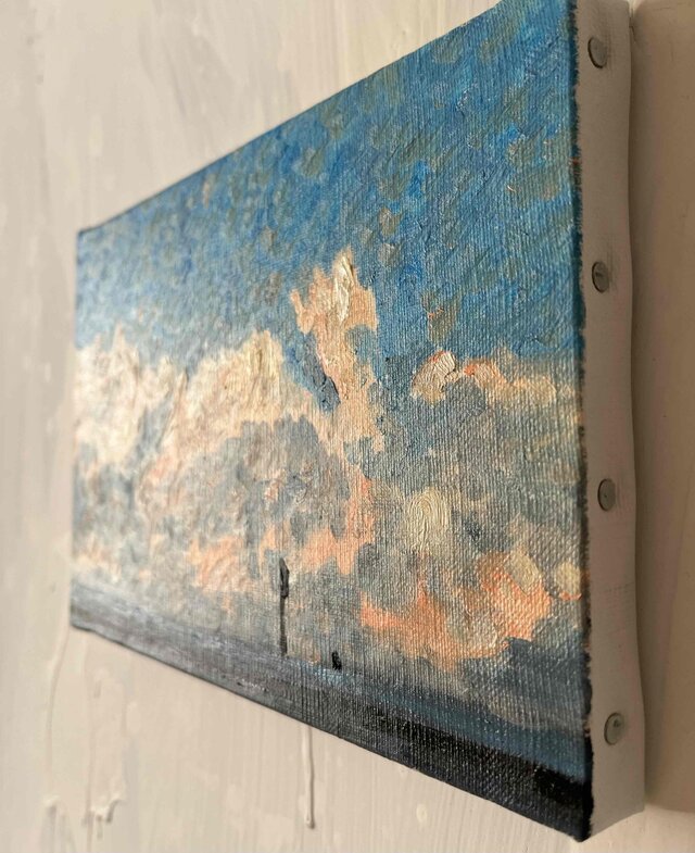 原画 油彩画「近所の風景 高速と空」絵画・サムホールサイズ（16×23
