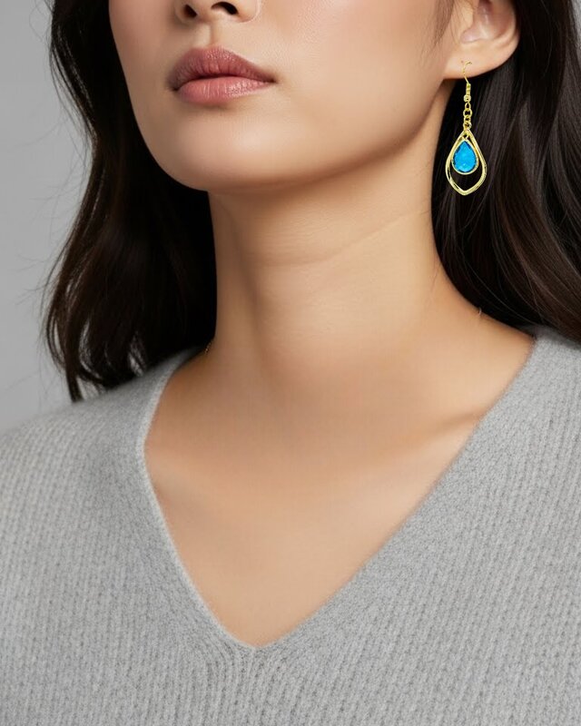 Teardrop のピアス skyblue ゴールド金具 イヤリング変更可能 | iichi