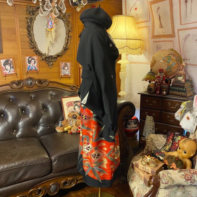 黒留袖 着物 リメイク ワンピース ドレス セミロング 和洋折衷 洗える