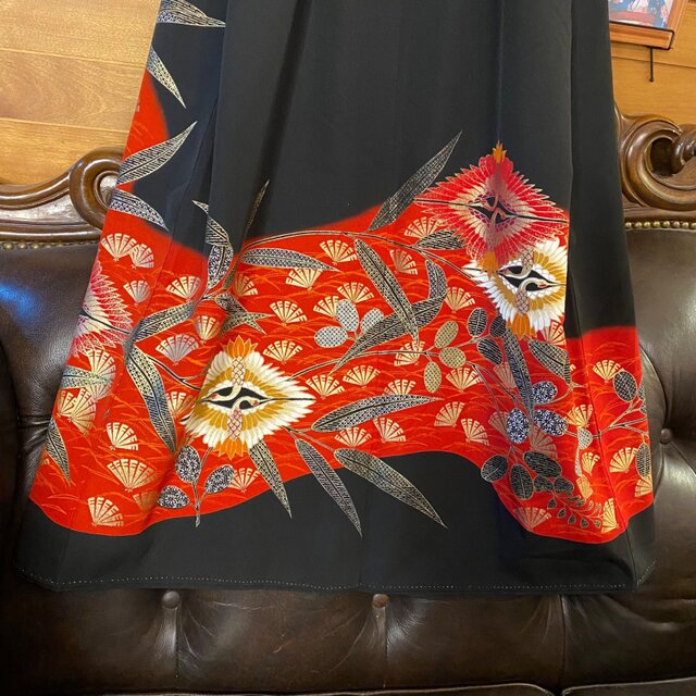 黒留袖 着物 リメイク ワンピース ドレス セミロング 和洋折衷 洗える