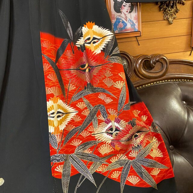 黒留袖 着物 リメイク ワンピース ドレス セミロング 和洋折衷 洗える