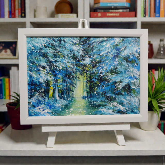 油彩画【雪の森の光】冬の風景 | iichi 日々の暮らしを心地よくする