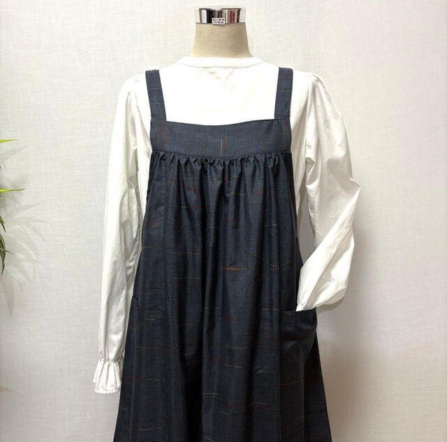 着物リメイク　大島紬　ジャンパースカート 着物リメイク 大島紬ジャンパースカート ゆったり フリーサイズ