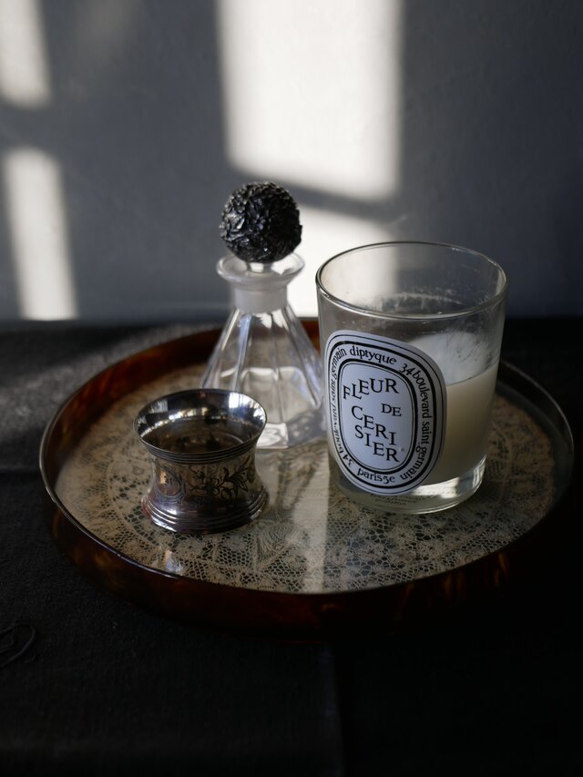 クロッシェレース ガラスのドレッシングトレイ フランスアンティーク