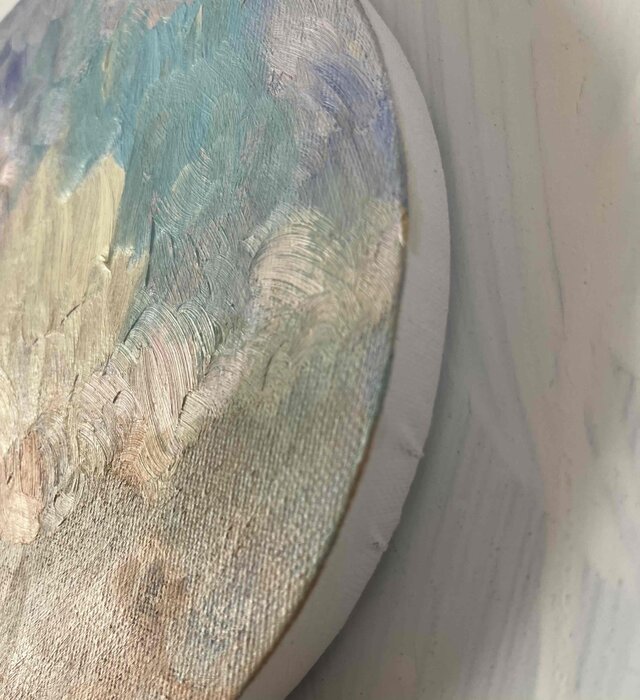 油彩 絵画 『空』丸形アートパネル 直径20cmインテリア 絵画 原画 油彩