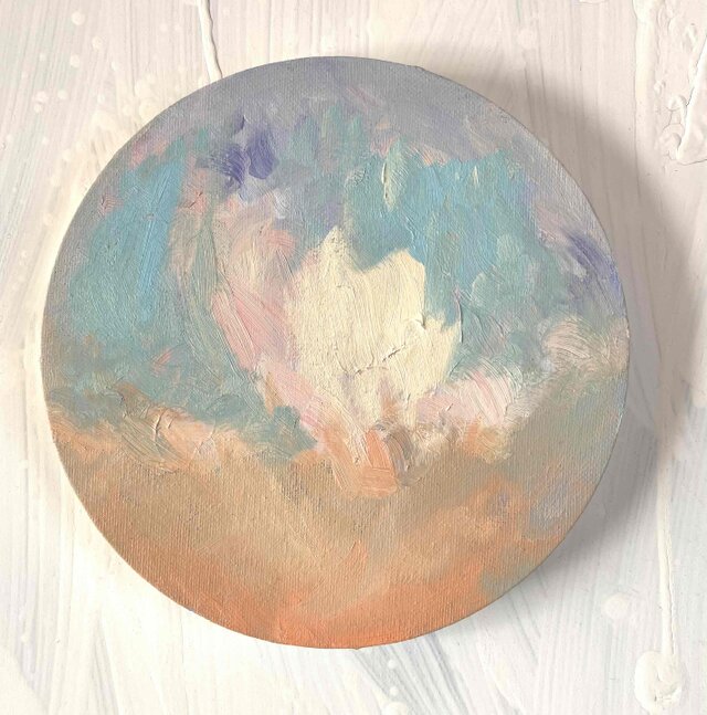 油彩 絵画 『空』丸形アートパネル 直径20cmインテリア 絵画 原画 油彩 絵画 『空』丸形アートパネル 直径20cmインテリア 絵画 原画