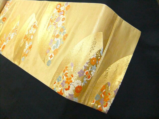 【1点もの】黒地に扇文様の高級帯テーブルランナー 1点もの】黒地に扇文様の高級帯テーブルランナー 1点もの】黒地に扇