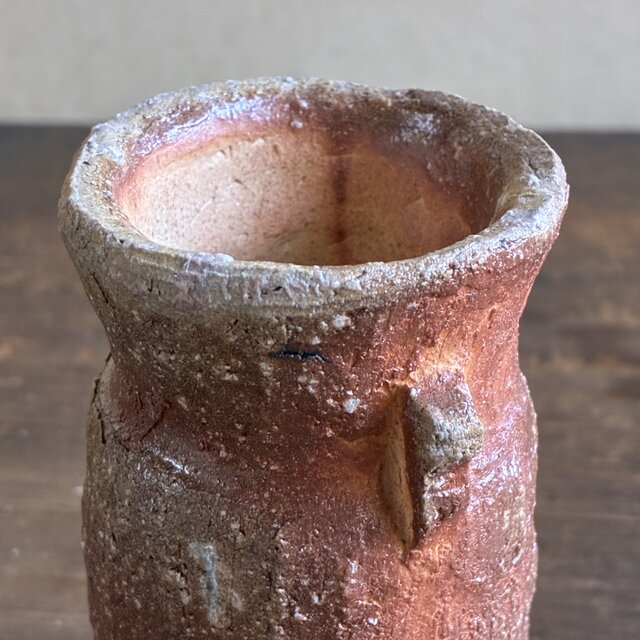 緋色 筒形花入｜穴窯焼成・焼締｜古信楽白荒土｜耳付き | iichi 日々の