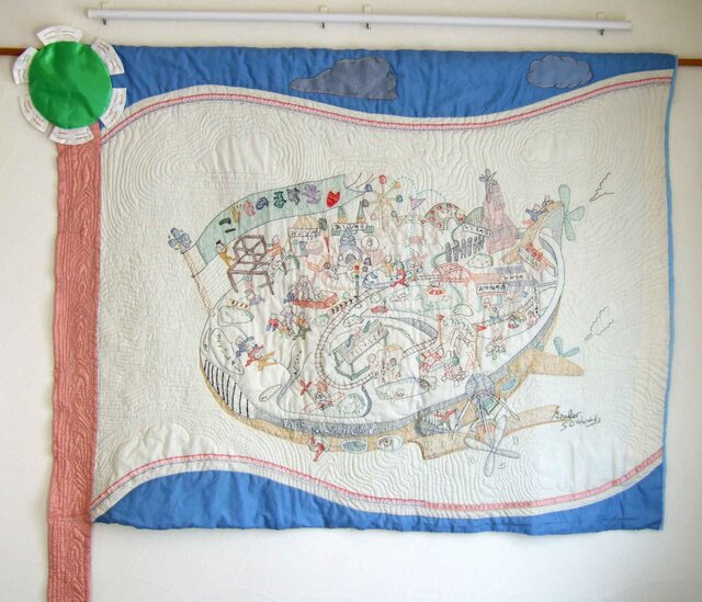 ☆パッチワークキルト：空飛ぶこどもの国Patchwork Quilt: Land of