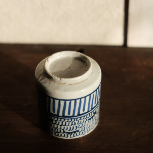 細かな微塵子柄◇伊万里 染付覗き猪口 骨董/antiques 酒器 古民家