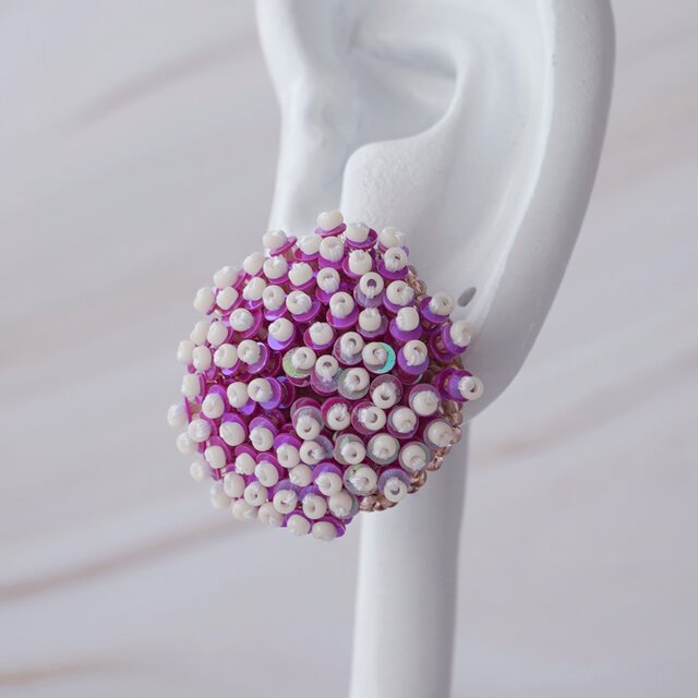 おゃべりなピアス・イヤリング64｜ビーズ刺繍×ピンク×大ぶり×選べる