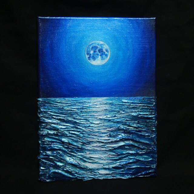 油絵 油彩 油彩画 絵 絵画 【青い月】F4号 | iichi 日々の暮らしを
