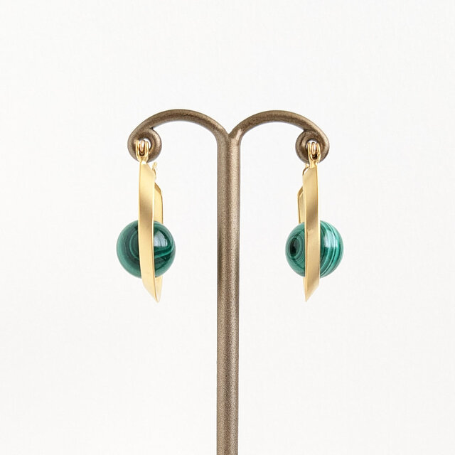 ポメころび◆マラカイト×両剣水晶ピアス✧14kgf 14kgfピアス[Beautiful stripes/Gold] Malachite マラカイト 天然石